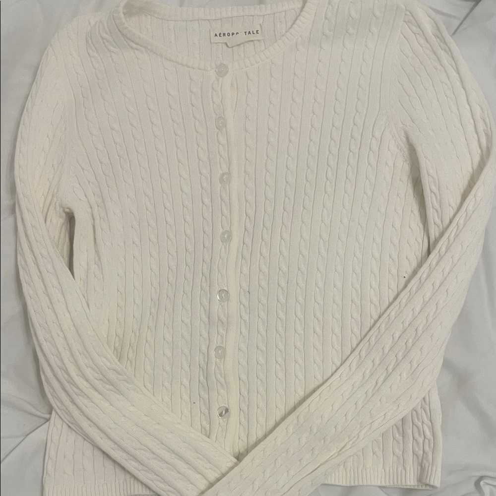 Aeropostale White Cable Knit Button Down Shirt